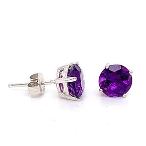 Solitaire Amethyst Stud Earrings in 14K White Gold